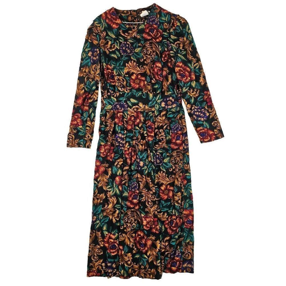 Vintage 80's Floral A-Line Maxi Dress 16